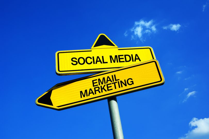 social media and email marketing signs