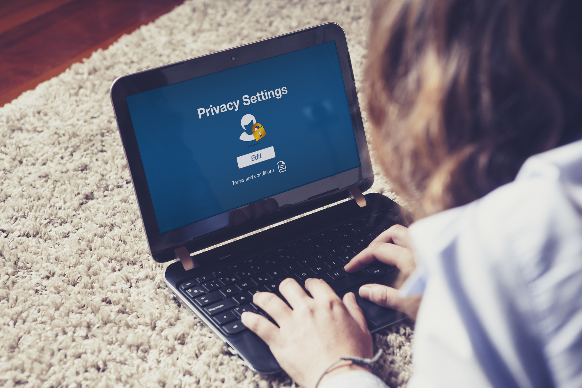 social media privacy settings on laptop screen